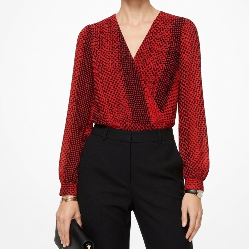 Size M, Michael Kors Orange /brown Blouse - Picture 7 of 7